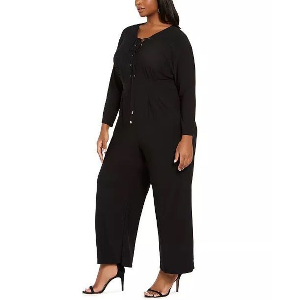 029 NWT love squared black wide leg  Lace-Up Jumpsuit size XL